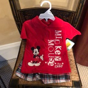 Disney baby Red Mickey Mouse Polo & Plaid size 24M